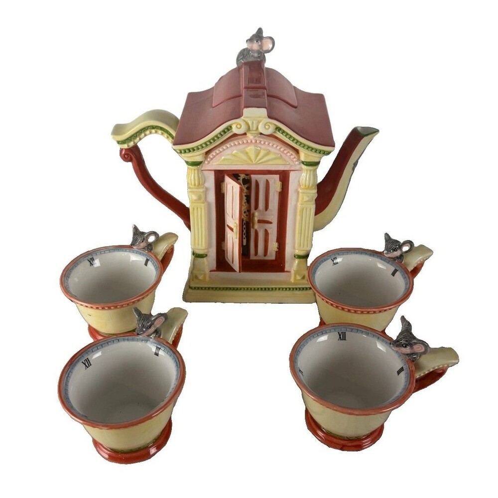 Dept 56 Hickory Dickory Dock Ceramic Tea Set 1996 Storybook Village 13302